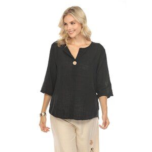 Black 3/4 Sleeves Top with Bamboo Button